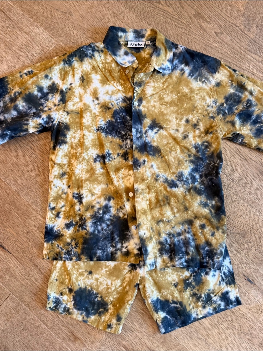 Molo Tie-Dye Short Pajama Set - Mustard & Navy Shirt and shorts